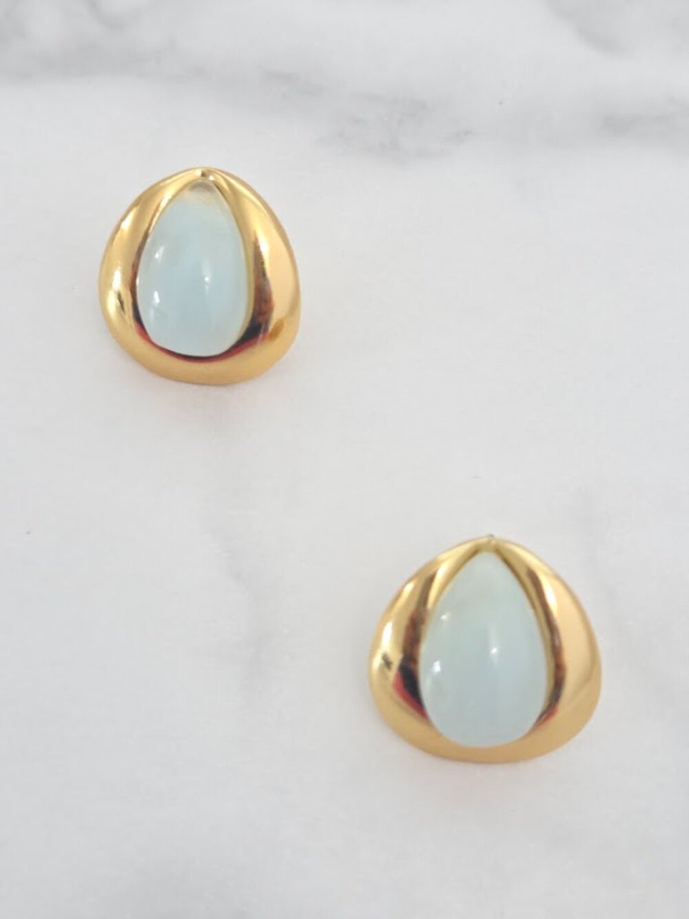Light Blue Teardrop Stone Gold Stud Statement Earrings - Picture 4 of 12